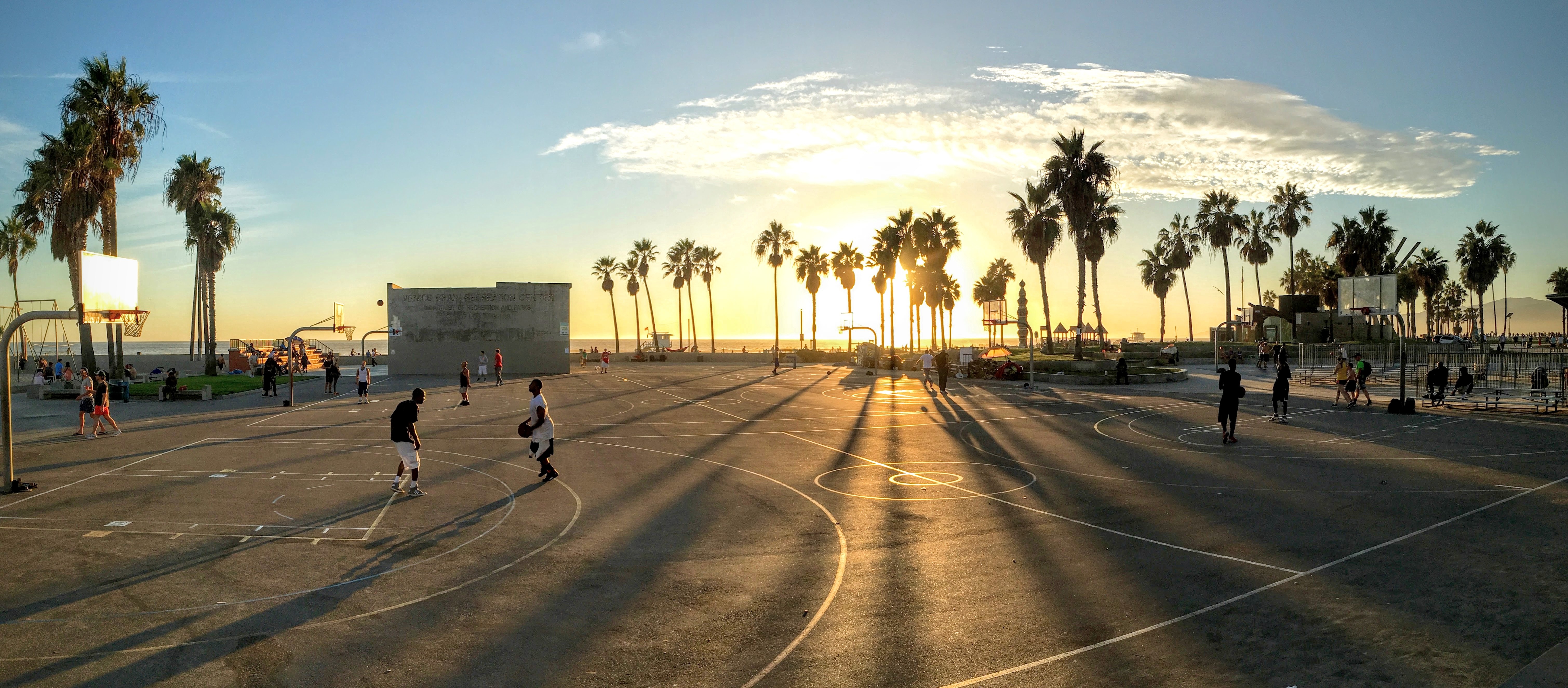 basketball court at sunset